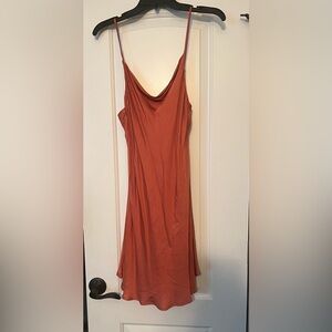 Olivaceous Silky Satin-like Orange Dress